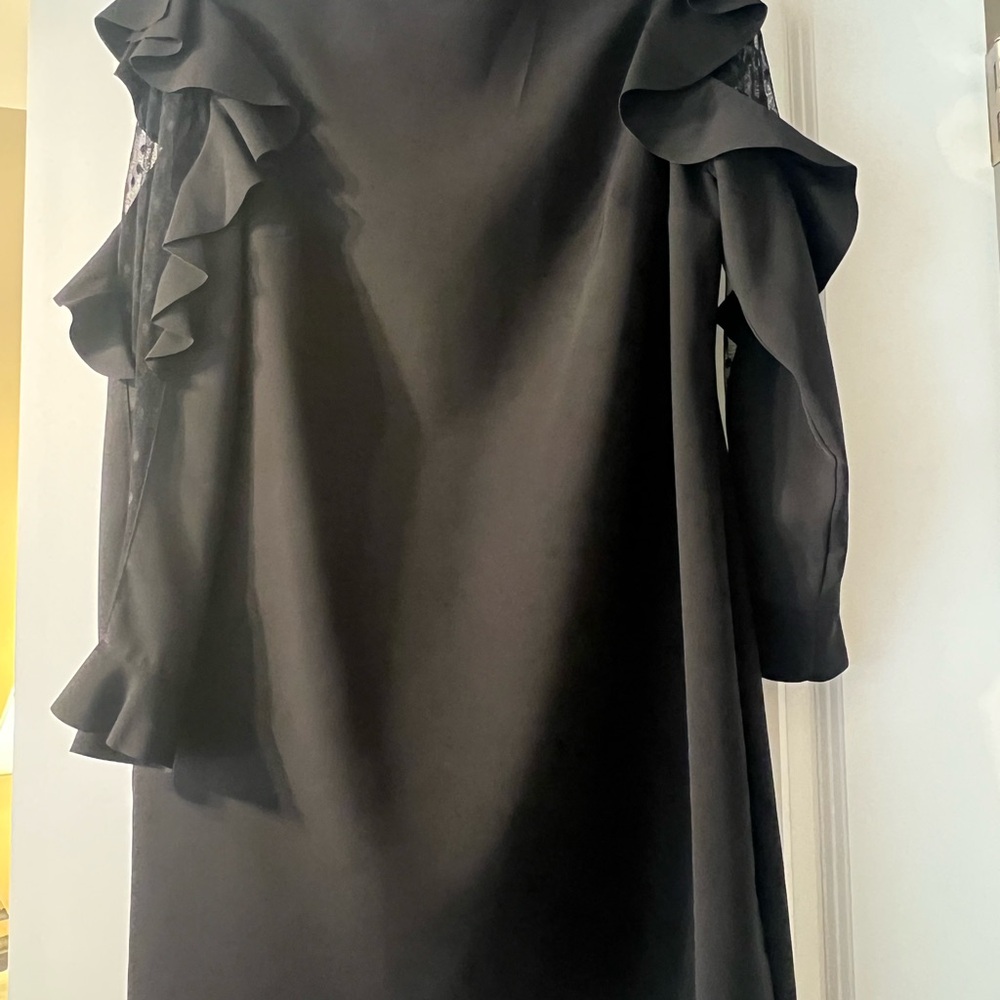 Nicole Miller Black Long Sleeve Dress with Ruffles